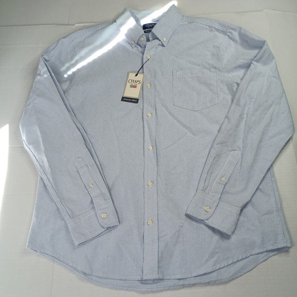 Chaps Seacoast Oxford Woven Shirt Mens XL Blue White Striped